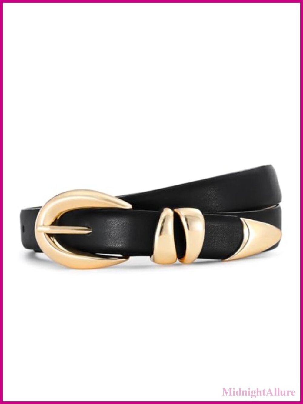 Faux Leather Belt with Gold Buckle for Women Adjustable Jeans Dress